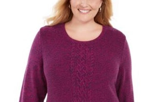 Karen Scott Women's Plus Size Cable-Knit Panel Fuschia Marble Sweater Fuschia Size 0X