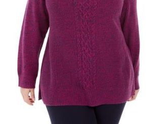 Karen Scott Women's Plus Size Cable-Knit Panel Fuschia Marble Sweater Fuschia Size 0X