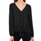 INC International Concepts Women's Puff Sleeve Tie Front Top Black Size Small