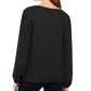 INC International Concepts Women's Puff Sleeve Tie Front Top Black Size Small