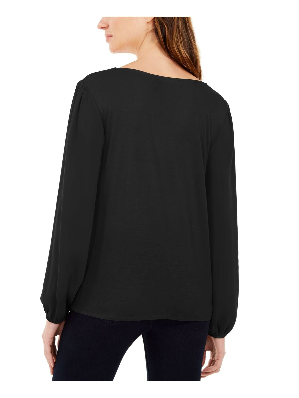 INC International Concepts Women's Puff Sleeve Tie Front Top Black Size Small