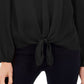 INC International Concepts Women's Puff Sleeve Tie Front Top Black Size Small