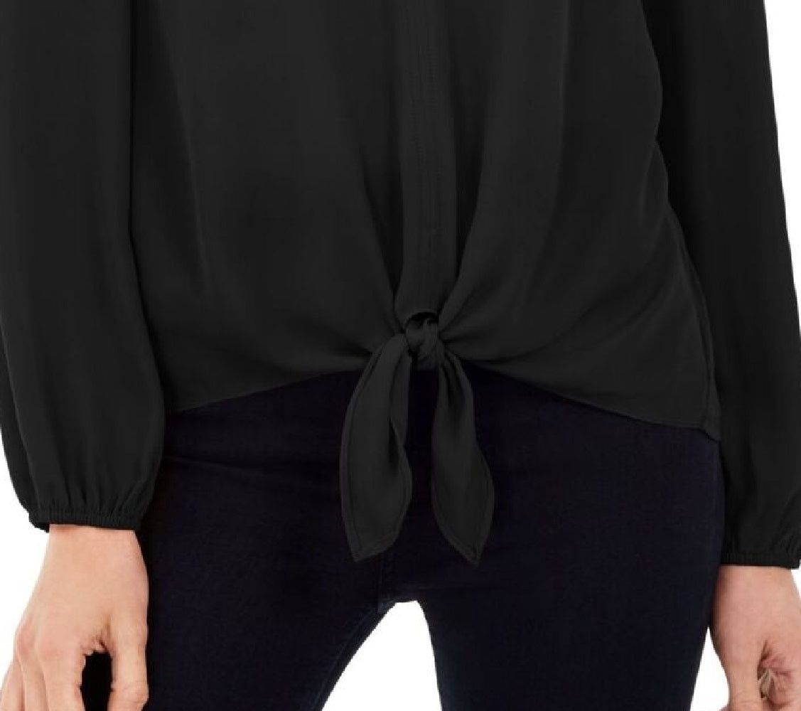 INC International Concepts Women's Puff Sleeve Tie Front Top Black Size Small