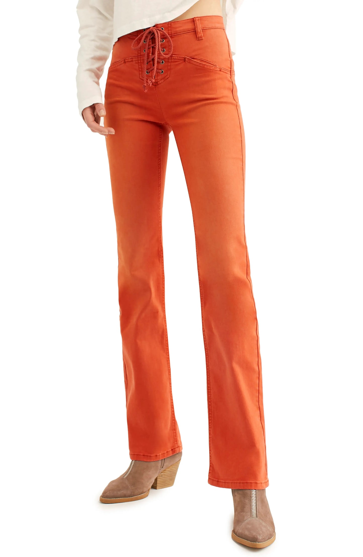 Free People Women's Eva Lace-Up Bootcut Jeans -Orange Size 25