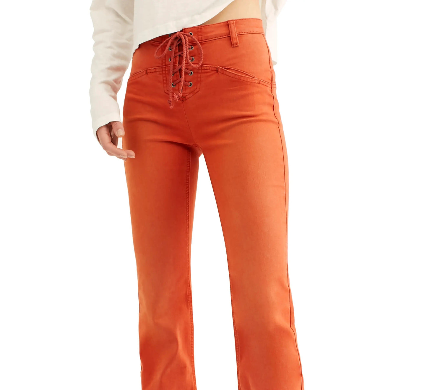 Free People Women's Eva Lace-Up Bootcut Jeans -Orange Size 25