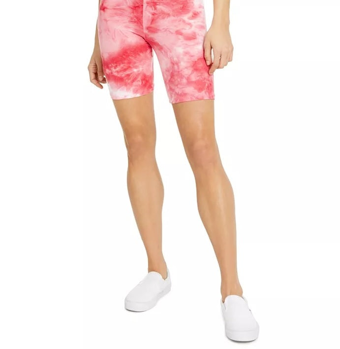 Derek Heart Juniors' High-Rise Tie-Dye Bike Shorts Pink Size Large