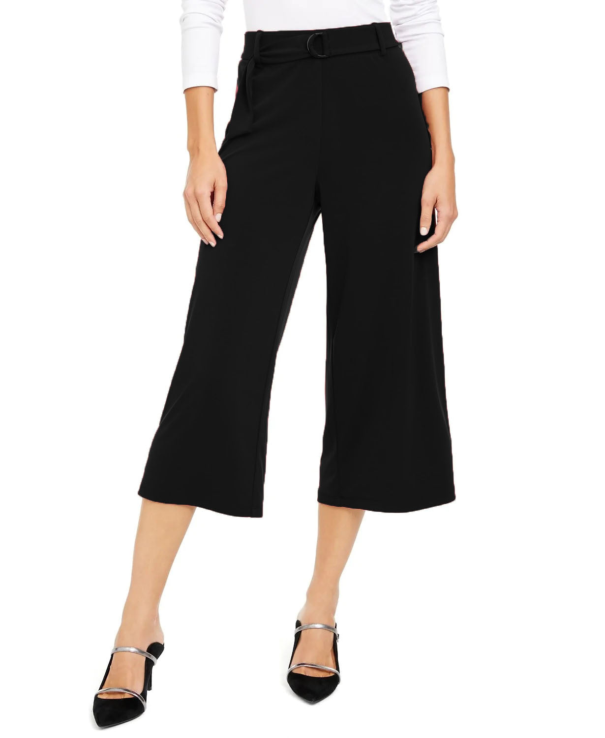Alfani Women's D Ring Culotte Pants Black  Size Small