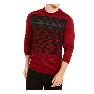 Alfani Men's Striped Long Sleeve Crew Neck Classic Fit Wool Blend Sweater Red Size XX-Large