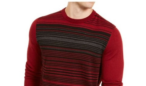 Alfani Men's Striped Long Sleeve Crew Neck Classic Fit Wool Blend Sweater Red Size XX-Large