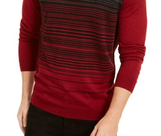 Alfani Men's Striped Long Sleeve Crew Neck Classic Fit Wool Blend Sweater Red Size XX-Large