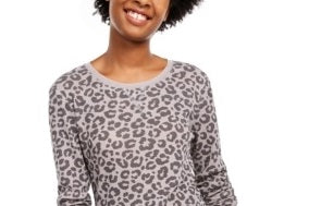 Ultra Flirt Women's Camouflage Long Sleeve Crew Neck Top Grey Size X-Small
