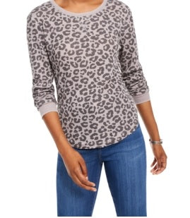 Ultra Flirt Women's Camouflage Long Sleeve Crew Neck Top Grey Size X-Small