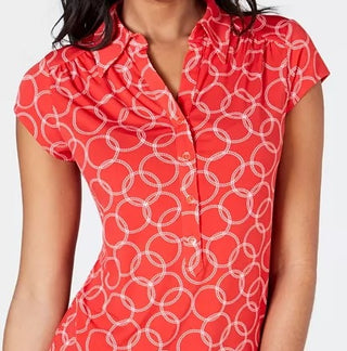 Charter Club Women's Chain Print Polo Shirt Red Size PXL