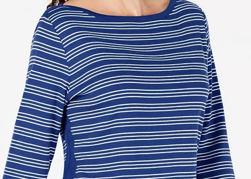 Karen Scott Women's Cotton Striped Vented Hem Top Purple/white Size Small