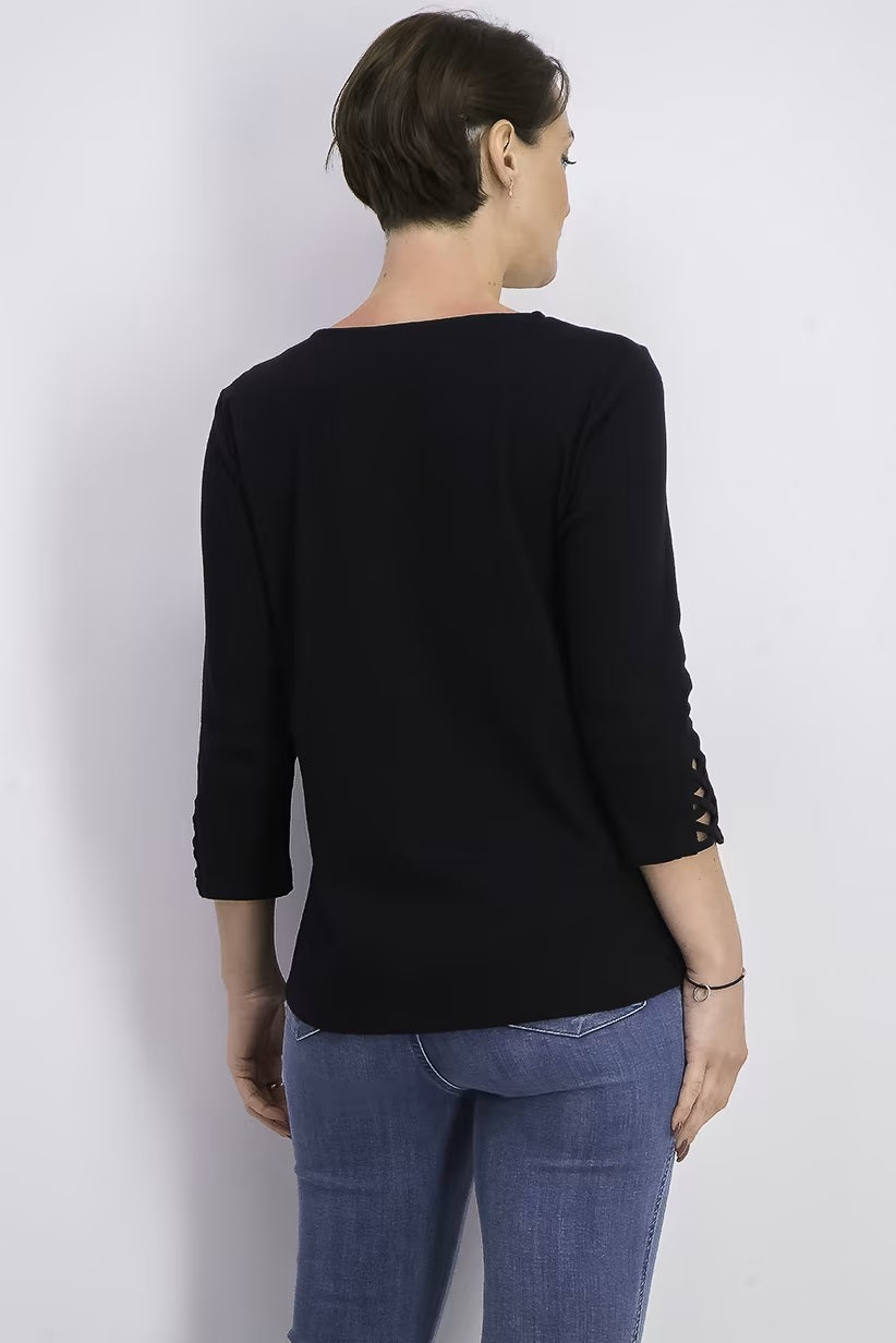 Karen Scott Women's Cotton Lace-Up T-Shirt Black Size Medium