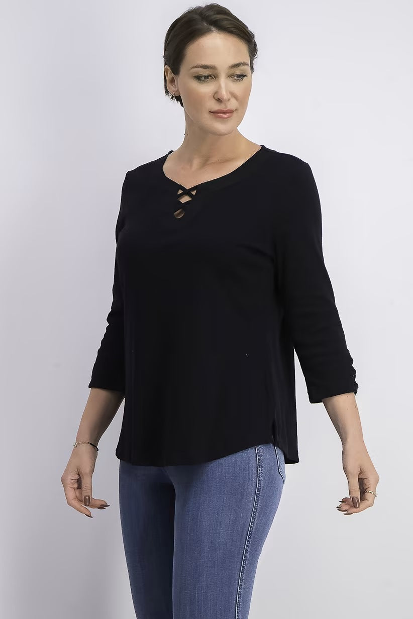 Karen Scott Women's Cotton Lace-Up T-Shirt Black Size Medium