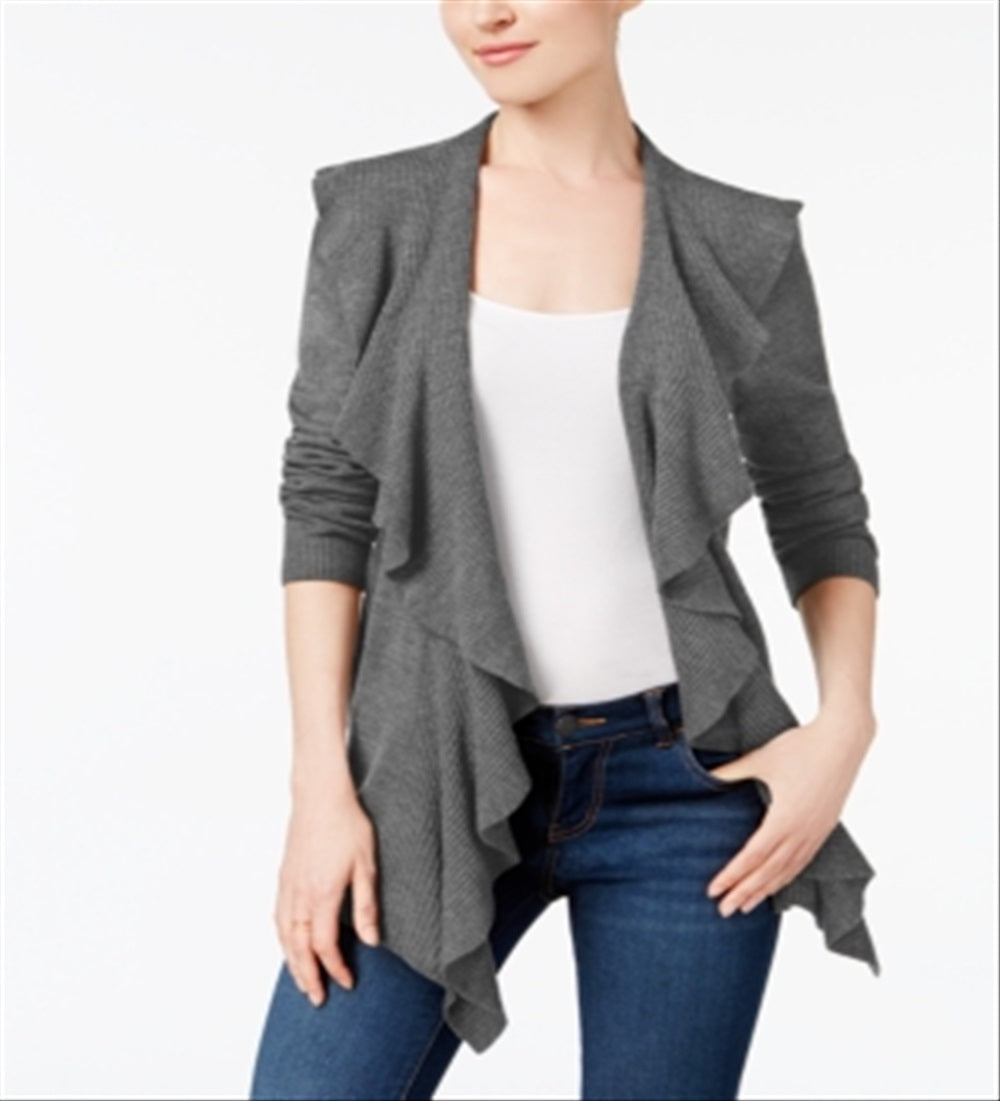 Karen Scott Women's Ruffle Front Cardigan Black Size Small