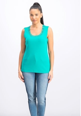 Karen Scott Women's Stud-Trim Ladder-Neck Top Green  Size Large