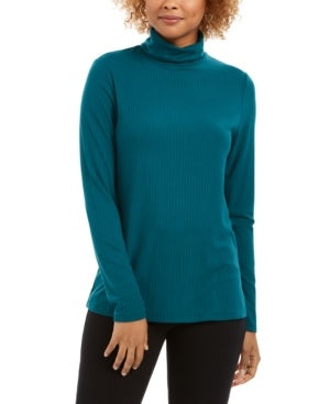 Charter Club Women's Heathered Ribbed Turtleneck Top Green Size XX-Large