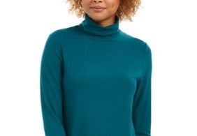 Charter Club Women's Heathered Ribbed Turtleneck Top Green Size XX-Large