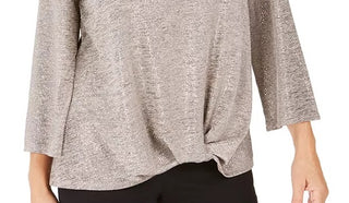 JM Collection Women's Twist Hem Keyhole Top Gray Size Large