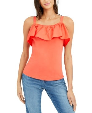 INC International Concepts Women's Ruffled Off The Shoulder Top Orange Size Medium