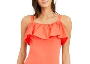 INC International Concepts Women's Ruffled Off The Shoulder Top Orange Size Medium