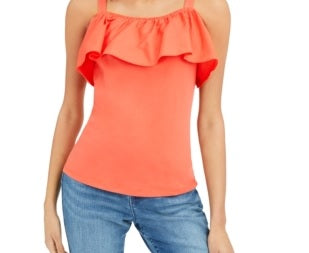 INC International Concepts Women's Ruffled Off The Shoulder Top Orange Size Medium