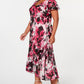 Alex Evenings Women's Pink Floral Short Sleeve V Neck Maxi Hi Lo Dress Pink Size 18W