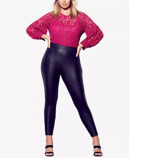 City Chic Women's Plus Size Faux-Leather Leggings Black Size 20W
