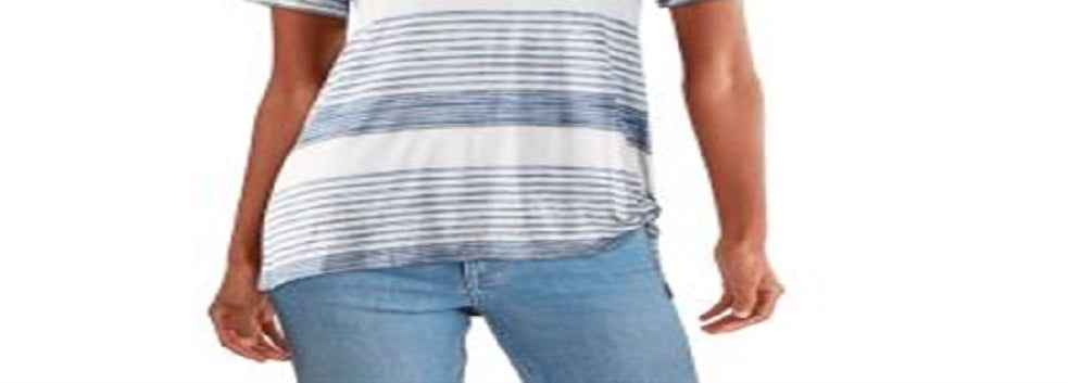 Karen Kane Women's Striped Side Knot T-Shirt Blue Size M