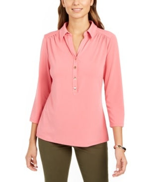 Charter Club Women's 3/4-Sleeve Polo Top Rose Size PXL