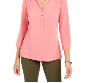 Charter Club Women's 3/4-Sleeve Polo Top Rose Size PXL