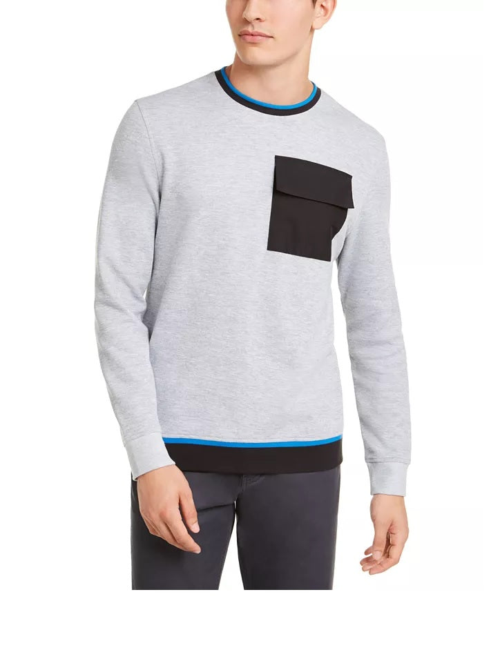 Alfani Men's Heathered Pocket Crew Sweatshirt Gray Size Small