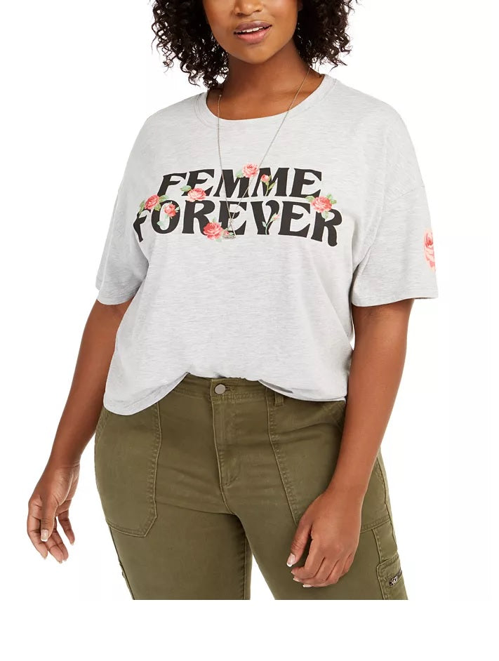 Love Tribe Women's Plus Femme Forever Cropped T-Shirt Gray Size 1X