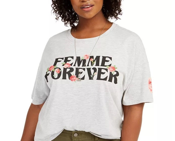 Love Tribe Women's Plus Femme Forever Cropped T-Shirt Gray Size 1X