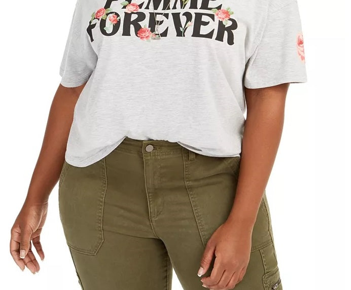 Love Tribe Women's Plus Femme Forever Cropped T-Shirt Gray Size 1X