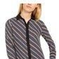 Anne Klein Women's Striped Long Sleeve Collared Top Black Size Large
