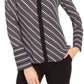 Anne Klein Women's Striped Long Sleeve Collared Top Black Size Large
