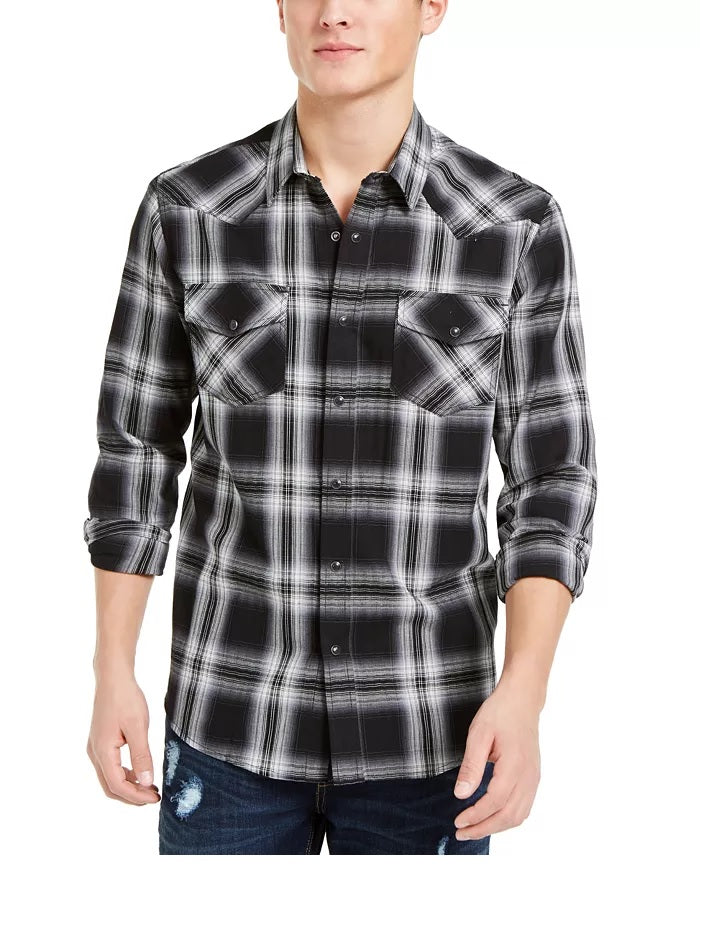 Sun + Stone Men's Printed Collared Dress Shirt Black Size Small