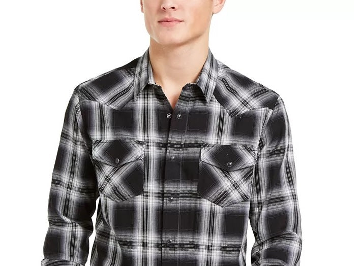 Sun + Stone Men's Printed Collared Dress Shirt Black Size Small