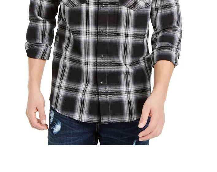 Sun + Stone Men's Printed Collared Dress Shirt Black Size Small