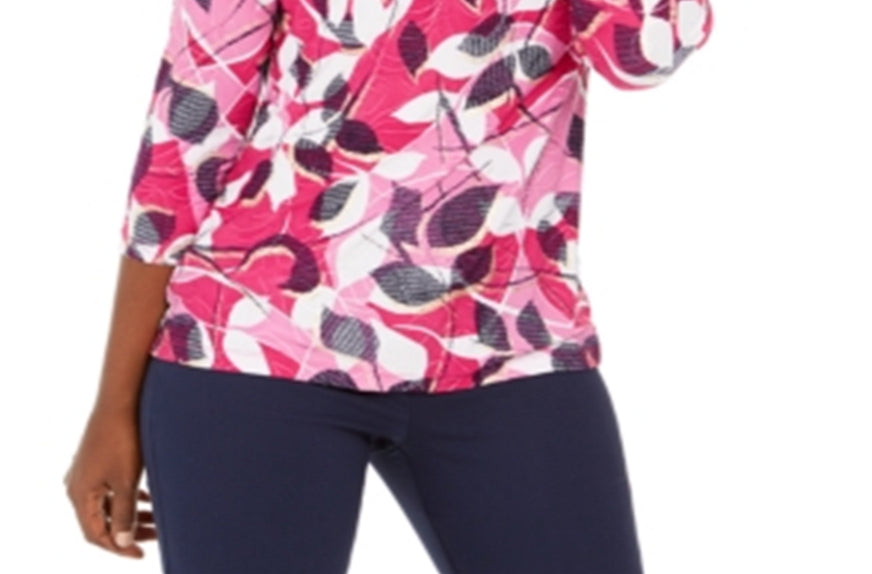 JM Collection Women's Printed Metallic Top Pink Size Medium