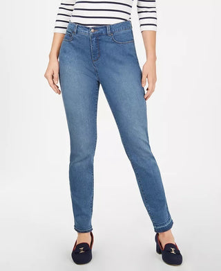 Charter Club Women's Tummy Control Frayed Cuff Skinny Jeans Blue Size 4