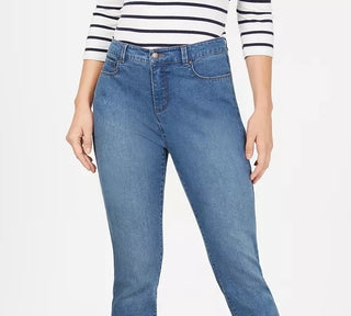 Charter Club Women's Tummy Control Frayed Cuff Skinny Jeans Blue Size 4