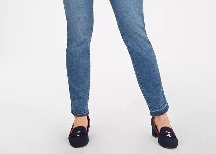Charter Club Women's Tummy Control Frayed Cuff Skinny Jeans Blue Size 4
