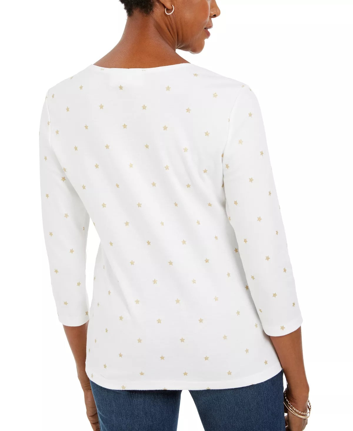 Karen Scott Women's Glitter Star Print Shirt White Size SM
