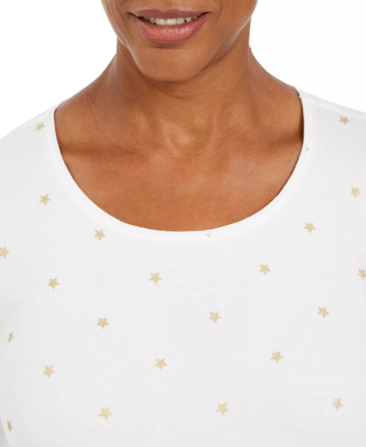 Karen Scott Women's Glitter Star Print Shirt White Size SM