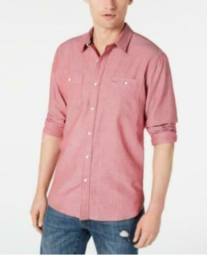 American Rag Men's Micro Herringbone Shirt Pink Size Large