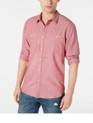 American Rag Men's Micro Herringbone Shirt Pink Size Large
